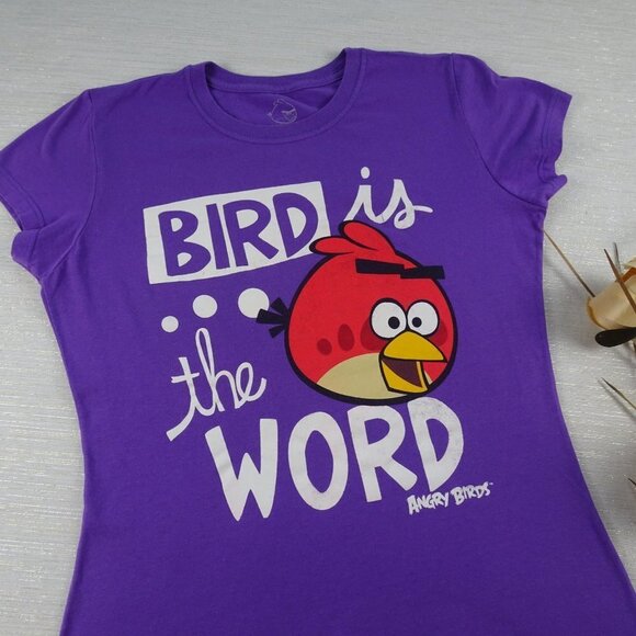 🎯5/$30 Angry Birds Purple T shirt Graphic Tee Juniors Large - Picture 4 of 8